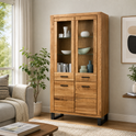 Vitrine Schrank Glastür Wildeiche teilmassiv Natur geölt Tiara 110 cm