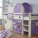 Hochbett Kinderbett Marco 90 x 200cm Kiefer massiv weiß lackiert inkl. Vorhang