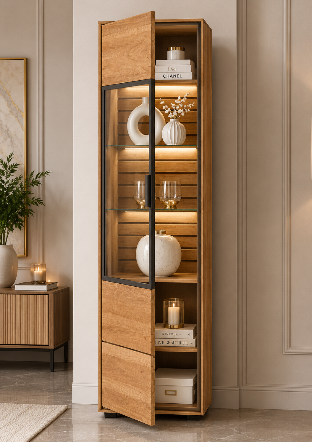 Vitrine JACKSON – Eiche teilmassiv mit LED-Beleuchtung