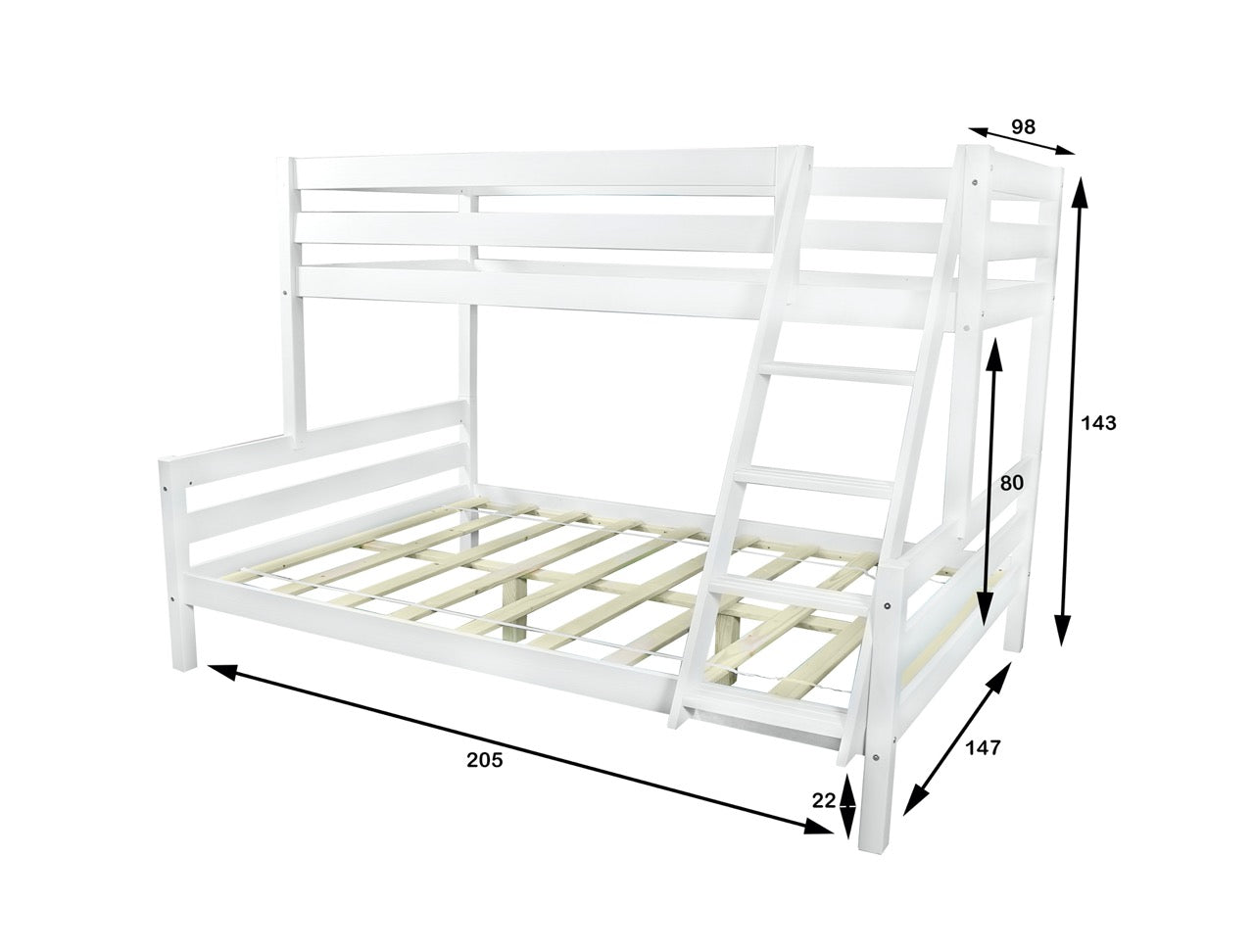 Etagenbett Hochbett Kiefer massiv weiß lackiert Denise 90/140 x 200 inkl. Rollrost