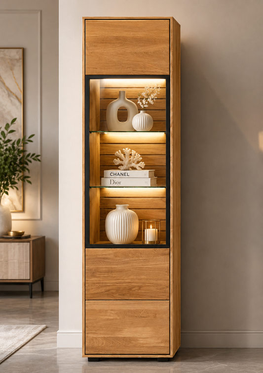 Vitrine JACKSON – Eiche teilmassiv mit LED-Beleuchtung