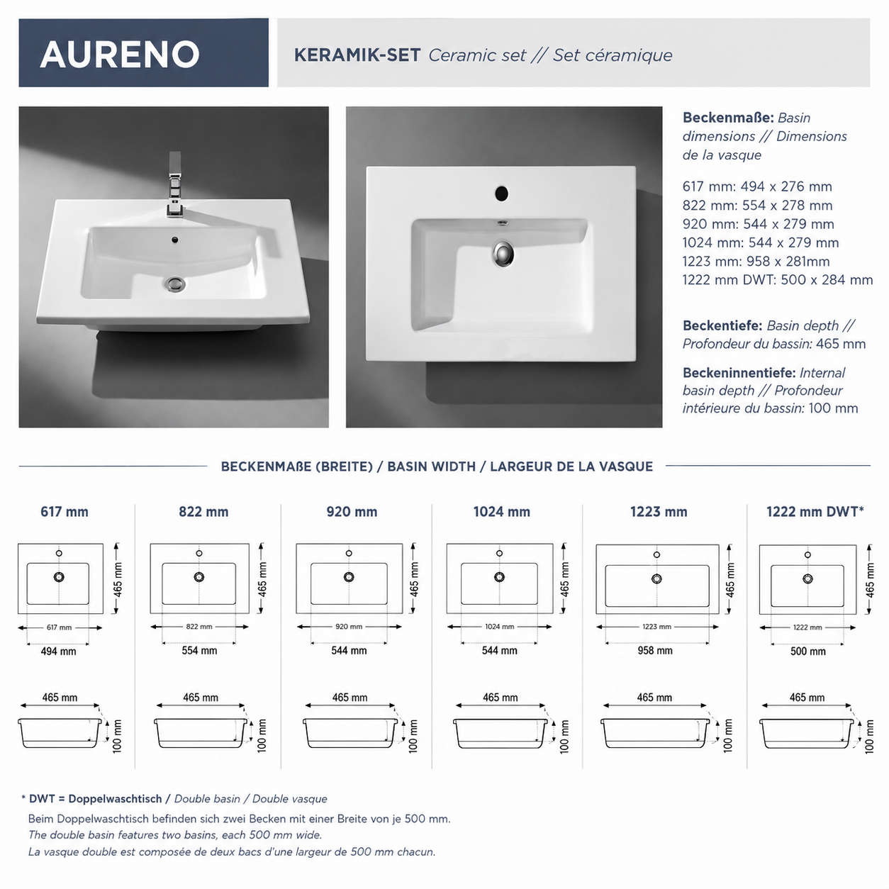 AURENO Classic Bad Keramik-Set Spiegelschrank