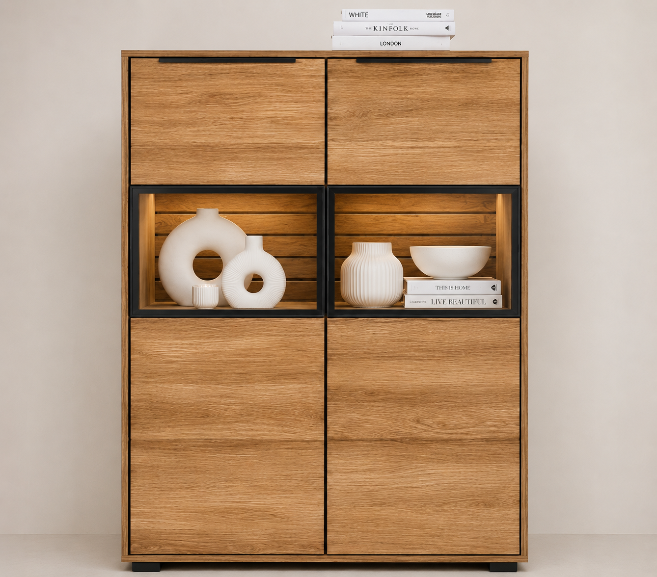 Highboard JACKSON – Eiche teilmassiv mit LED-Beleuchtung