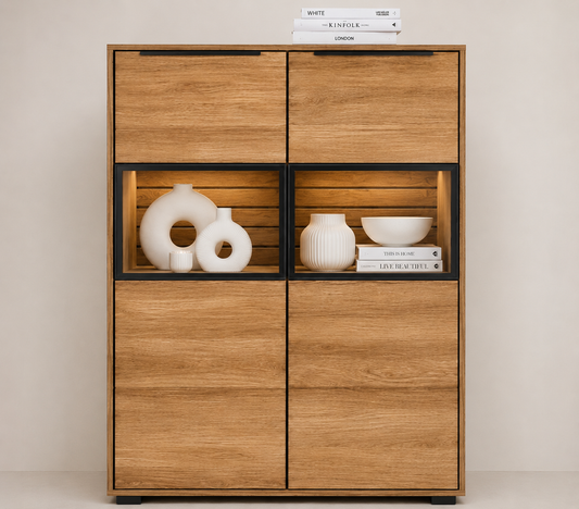 Highboard JACKSON – Eiche teilmassiv mit LED-Beleuchtung